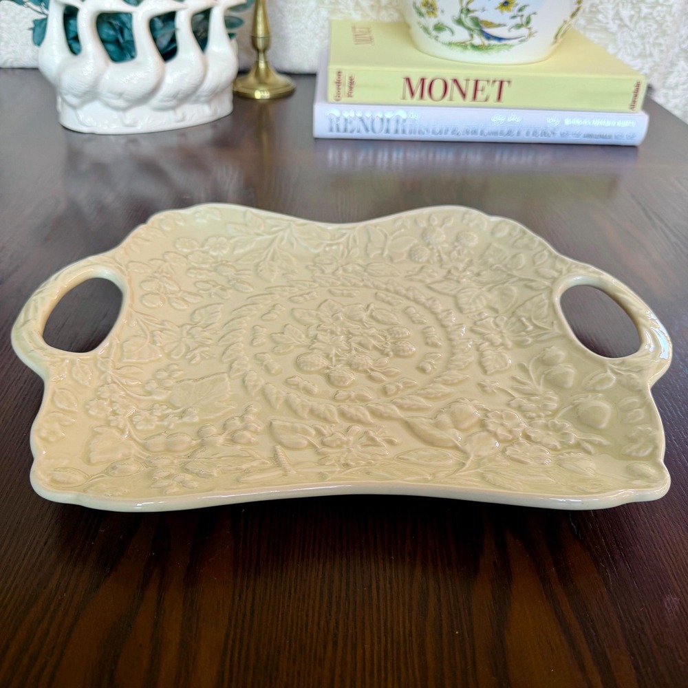 Vintage English Meadow Embossed Floral Ceramic Platter, Julia Bullmore